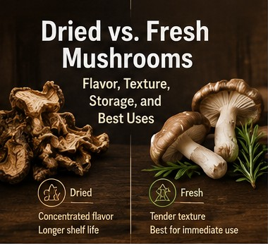 Dried vs. Fresh Mushrooms: Flavor, Texture, Storage, and Best Uses quick visual