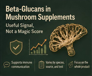 Beta-Glucans in Mushroom Supplements: Useful Signal, Not a Magic Score quick visual
