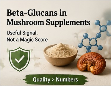 Beta-Glucans in Mushroom Supplements: Useful Signal, Not a Magic Score